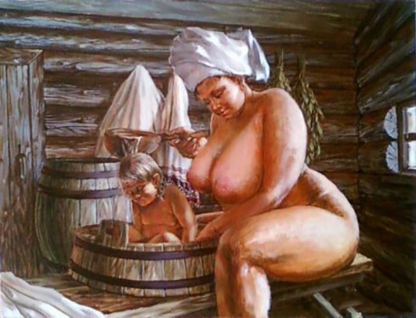 Голые пышные женщины в бане